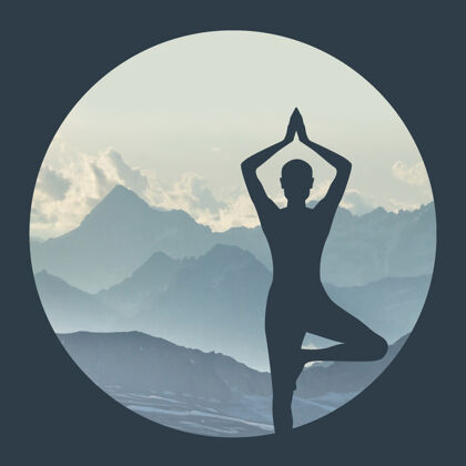 女性一个女人在山上练习瑜伽的轮廓瑜伽健康禅宗