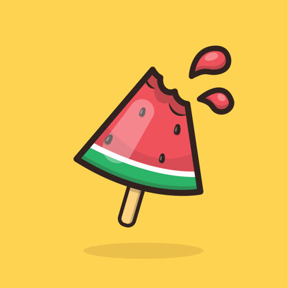 美味可爱的卡瓦伊西瓜冰淇淋棒图标插图美味棒棒糖凉爽
