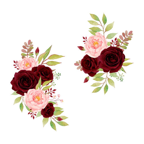 花卉红玫瑰和牡丹的美丽插花水彩植物浪漫