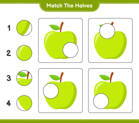 查找匹配对半匹配一半苹果教育儿童游戏 可打印工作表测验教育更正