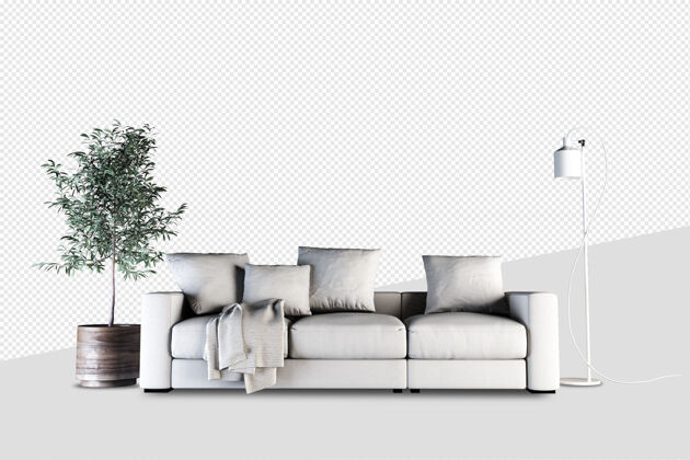 室内设计沙发的前视图在三维渲染沙发实体模型装饰