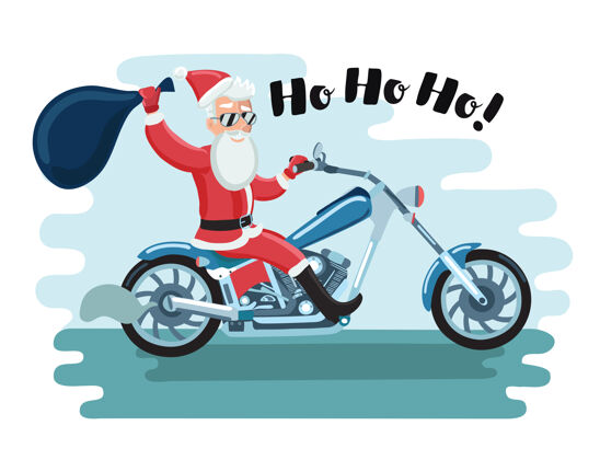 季节圣诞老人摩托车手在太阳眼镜卡通插图汽车快乐包