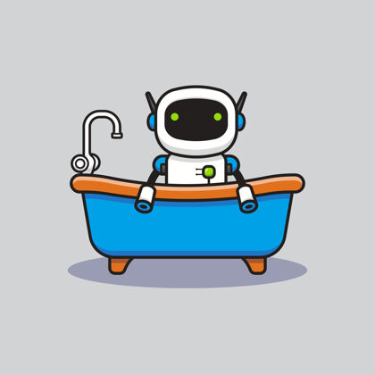 宇航员可爱的机器人在浴缸里洗澡银河人制服