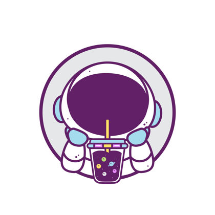 吉祥物可爱的宇航员喝泡茶隔离在白色卡通服装太空