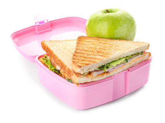 蔬菜学校午餐盒上有美味的白色食物午餐盒食物学生
