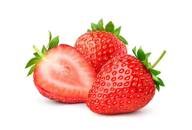 维生素一组多汁的草莓与半片隔离健康素食新鲜