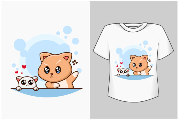 五颜六色模板可爱的小动物卡通插图猫肖像衬衫可爱