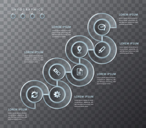 技术信息图形设计透明玻璃圆形螺旋框架标签和图标透明商业信息图