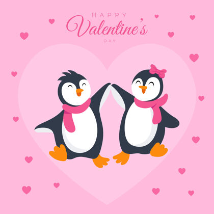 情侣可爱的企鹅情侣在爱中走在一起公寓绘画爱情