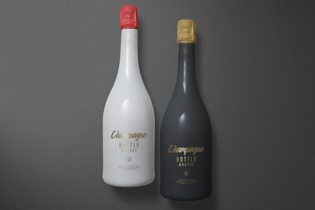 瓶子黑白香槟瓶模型设计隔离模型标签优雅