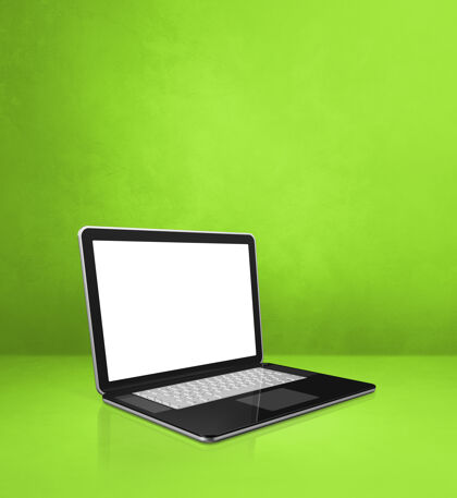 空白空间笔记本电脑上的绿色办公场景背景三维插图笔记本电脑办公笔记本电脑