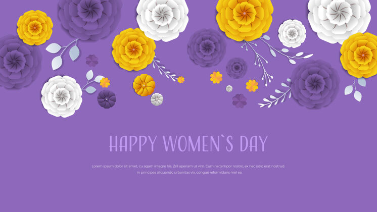 框架妇女节3月8日假日庆祝横幅传单或贺卡与装饰纸花三维渲染水平插图花朵花朵优雅
