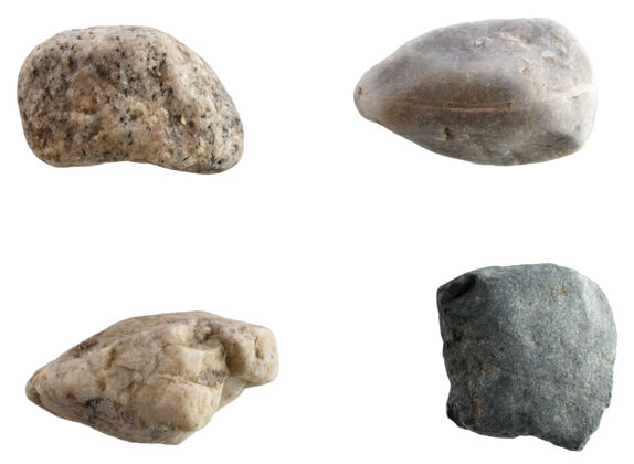 设置一套不同品种的石头隔离在白色的表面地质自然石头
