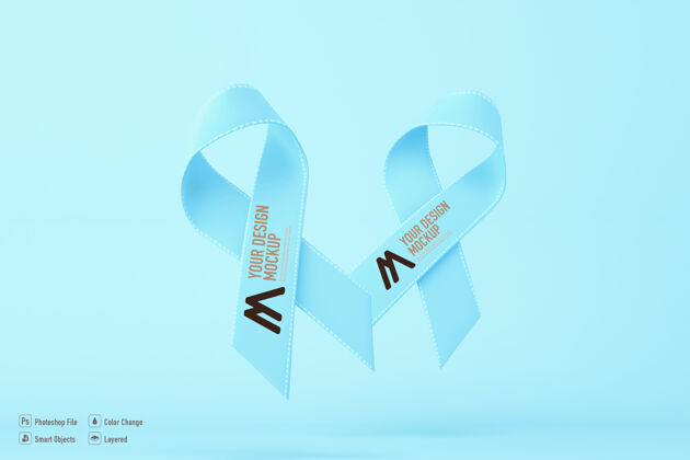场景创建者癌症意识丝带模型隔离在蓝色背景上丝带符号标志