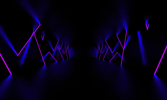 火花紫色激光在黑暗的房间里发光3d插图Dj酒吧科技