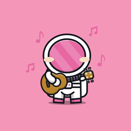 声学可爱的宇航员弹吉他卡通插图可爱宇航员歌曲
