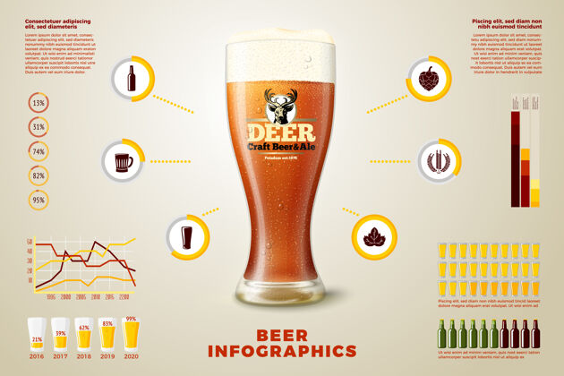 空逼真的三维商业信息图形啤酒瓶食品啤酒酒精
