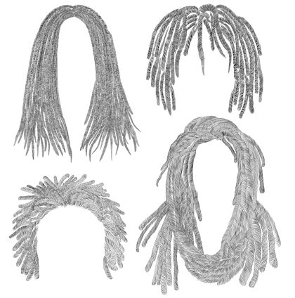 素描一套非洲hairs.black铅笔画sketch.dreadlocks玉米地非洲卷曲头发