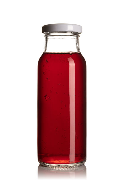 空白前视图樱桃汁玻璃瓶隔离在白色减肥瓶装明亮