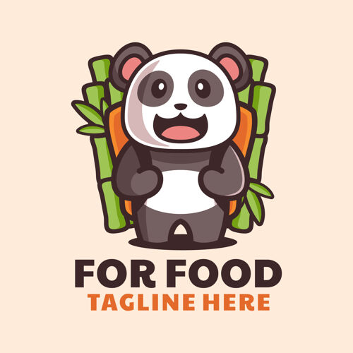竹子可爱的熊猫带竹背包卡通标志设计包野营商标