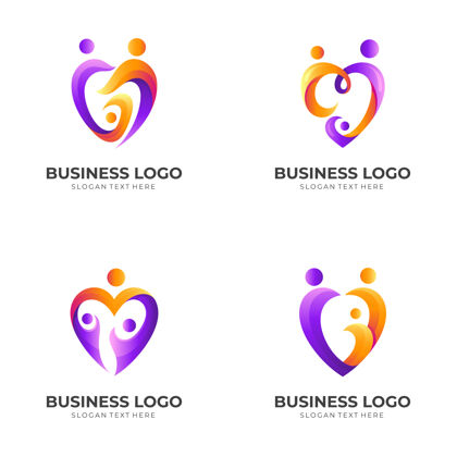 抽象集爱家logo 人与爱 组合logo于一体的3d多彩风格心安全女性