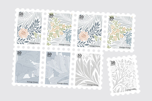 图案威廉·莫里斯图案印花套装植物邮票贴纸
