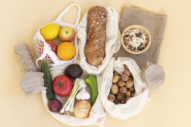 再利用食物放在可重复使用的袋子里环境零浪费可持续性