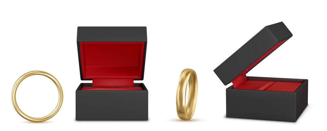 婚礼美丽的结婚戒指现实的插图集盒子包装礼品盒