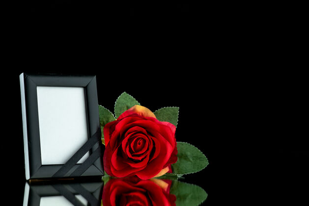 相框黑底红玫瑰相框正面图死亡花花瓣
