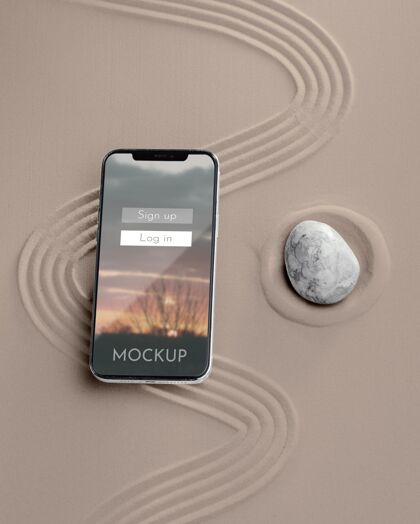 屏幕模拟智能手机在沙子组成移动技术促销