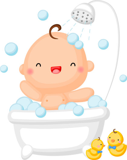 护理在浴缸里洗澡的男婴小浴室淋浴