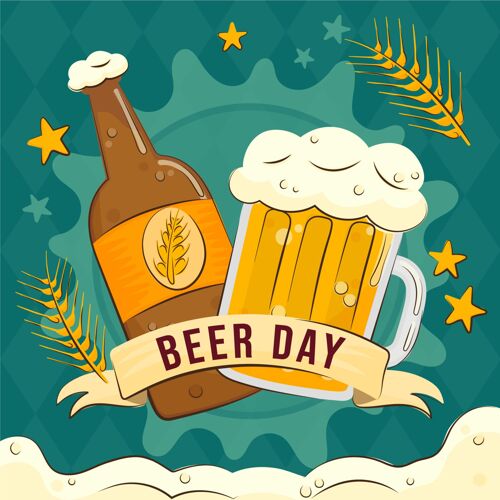 酒精手绘国际啤酒日插画啤酒日全球品脱