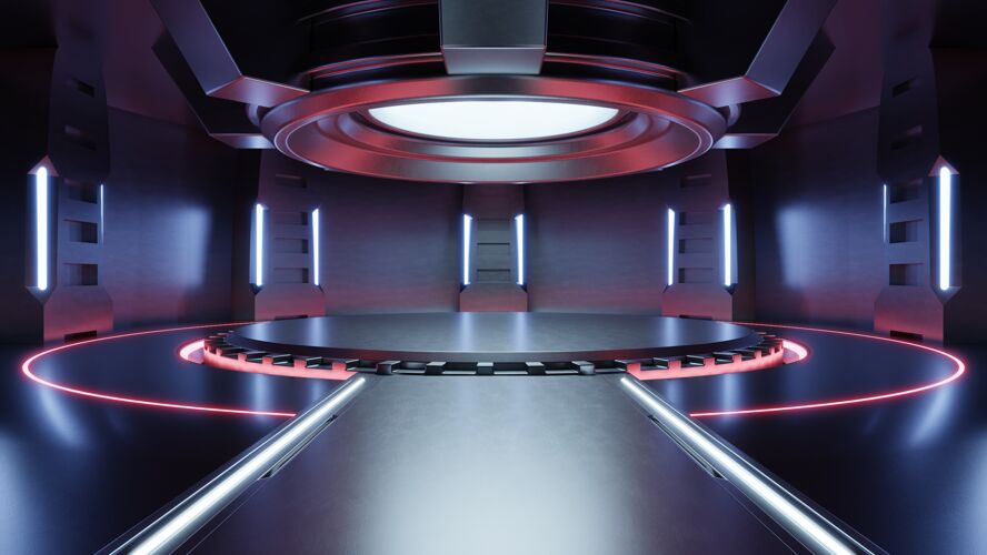 数字空的浅红色工作室房间未来科幻大堂房间用浅红色 未来背景设计 3d渲染走廊3d渲染空