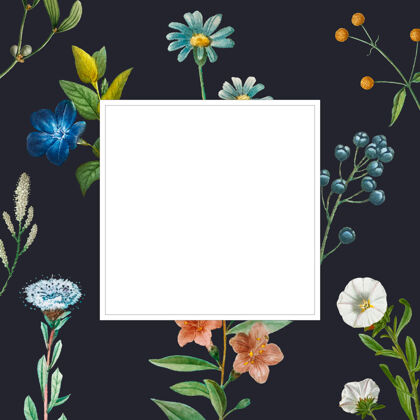 花架夏季花卉图案的空白框架风格化花园植物架