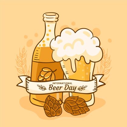 全球手绘国际啤酒日插画啤酒日玻璃活动