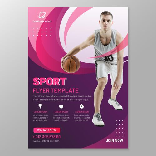 运动运动传单模板与照片篮球生活方式运动