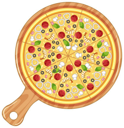圆形传统意大利披萨的俯视图 白色隔离绘画顶部美味
