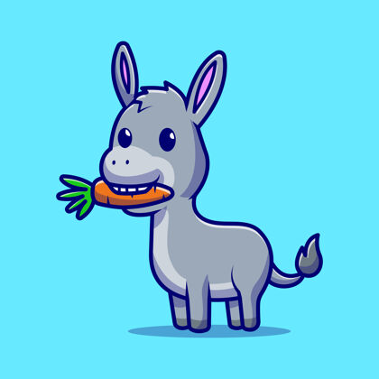 家养可爱的驴子吃胡萝卜卡通人物动物隔离食品动物婴儿可爱