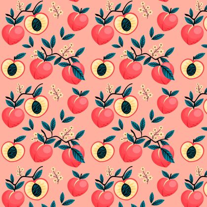 桃详细的桃花图案设计装饰桃图案水果