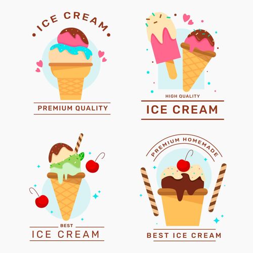 平面设计扁平冰淇淋标签系列食品套餐标签收藏