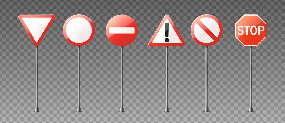 圆圈真实收集路标警告和信息路标交通箭头