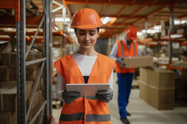 工作场所妇女在安全设备工作设备努力工作安全设备