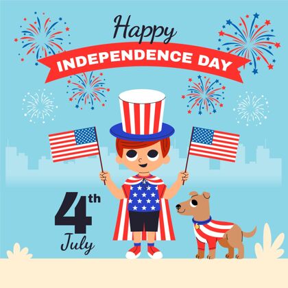 7月4日卡通七月四日-独立日插画纪念独立日美国