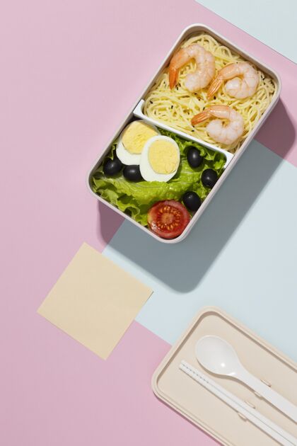营养日本便当盒顶视图组成午餐东方膳食