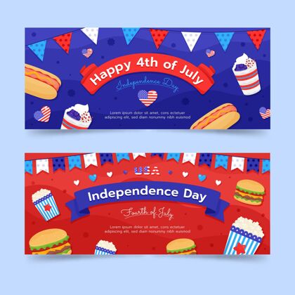 横幅七月四日-独立日横幅设置美国横幅模板手绘