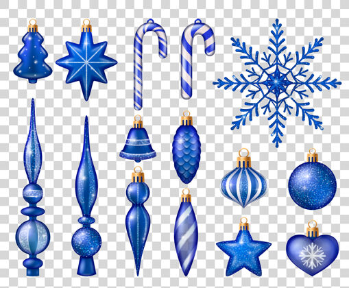 圣诞一套蓝白相间的圣诞树装饰玩具铃铛球蓝色