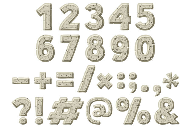 标记数字标点符号标志着石器时代三维字体排版