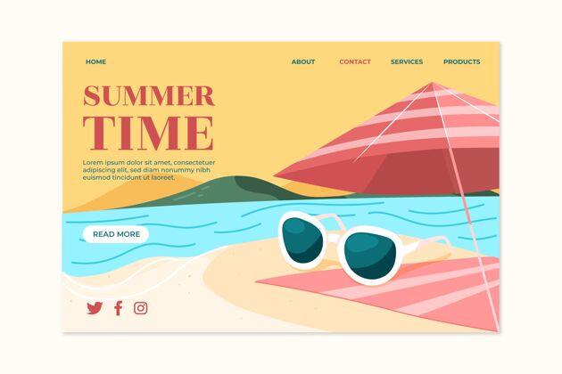 季节手绘夏季登陆页模板登陆页模板潜在客户捕获页网页模板