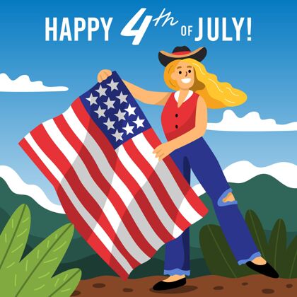 美国手绘七月四日独立日插画美国活动7月4日快乐