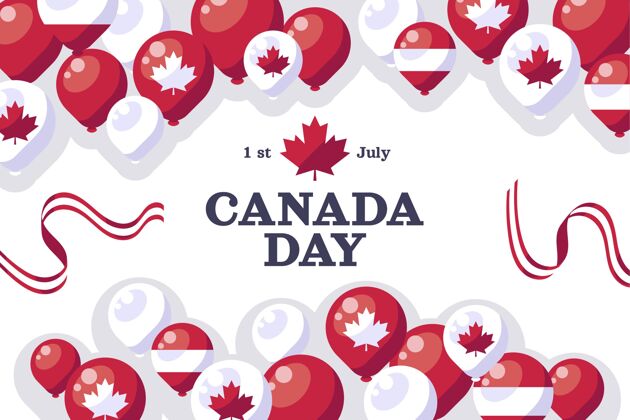 活动平坦的加拿大日气球背景7月1日平面设计加拿大日背景